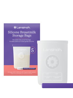 Lansinoh Silicone Reusable Breastmilk Storage Bags, 240ml, Pack of 5, Multi