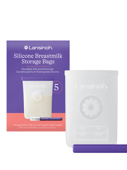 Lansinoh Silicone Reusable Breastmilk Storage Bags, 240ml, Pack of 5, Multi
