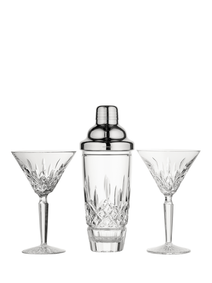 Waterford Crystal Lismore Cut Glass Cocktail Shaker & 2 Martini Glasses Gift Set, Clear