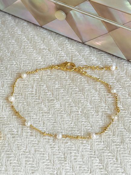 Ivory & co. Luxe Bridal Freshwater Pearl Bobble Chain Bracelet, Yellow Gold - view 2, Yellow Gold