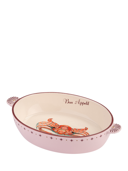 Yvonne Ellen Crab Oval Stoneware Roaster, 31cm, Pink, Multi