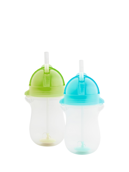 Munchkin Click Lock Tip & Sip Weighted Straw Trainer Cup, Pack of 2, Blue/Green, Blue/Green