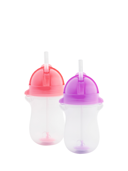Munchkin Click Lock Tip & Sip Weighted Straw Trainer Cup, Pack of 2, Pink/Purple, Pink/Purple