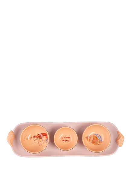 Yvonne Ellen Stoneware Dipping Bowls & Tray, Set of 3, Pink/Multi, Multi