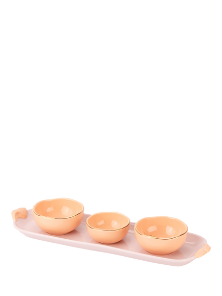 Yvonne Ellen Stoneware Dipping Bowls & Tray, Set of 3, Pink/Multi - view 2, Multi