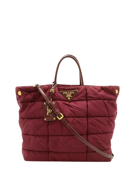 Pre-loved Prada Quilted Nylon 2-Way Tote Bag, Berry, Berry