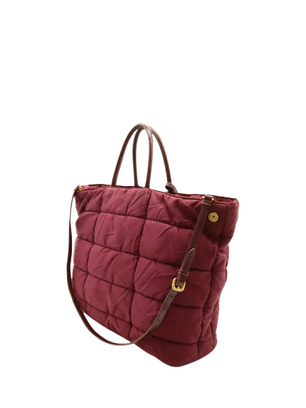 Pre-loved Prada Quilted Nylon 2-Way Tote Bag, Berry - view 2, Berry