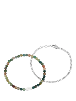 BARTLETT LONDON Men's Agate Duo Bracelet Set, Silver, Silver