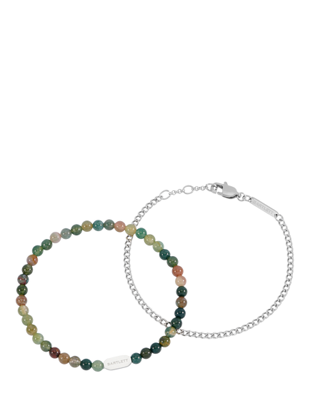 BARTLETT LONDON Men's Agate Duo Bracelet Set, Silver, Silver