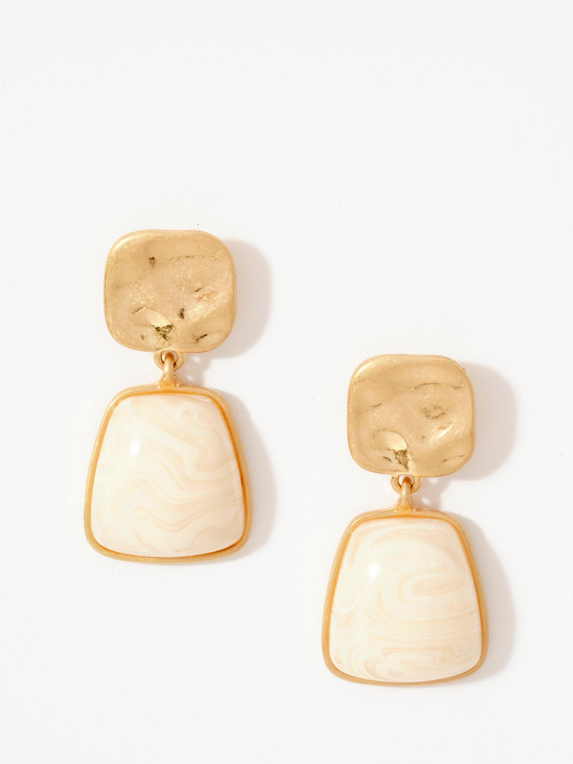 Product image 1 of 3, which shows Mint Velvet Resin Drop Earrings, Gold/Cream