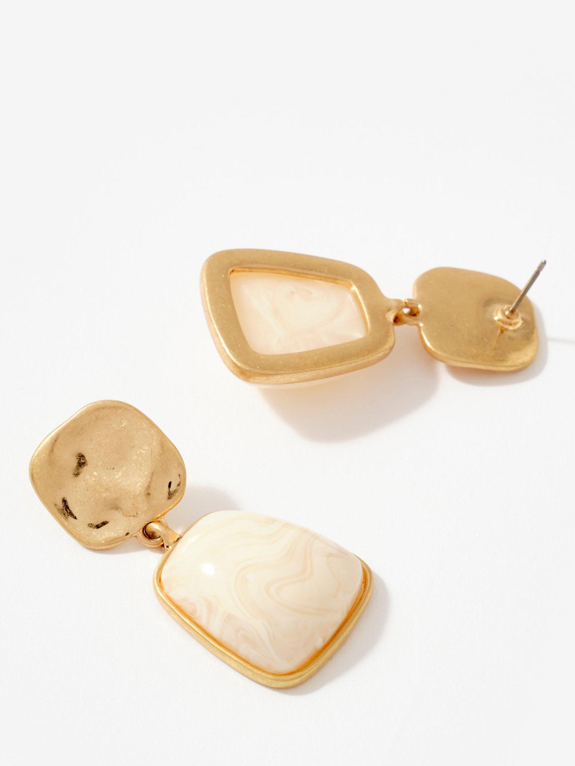 Product image 3 of 3, which shows Mint Velvet Resin Drop Earrings, Gold/Cream