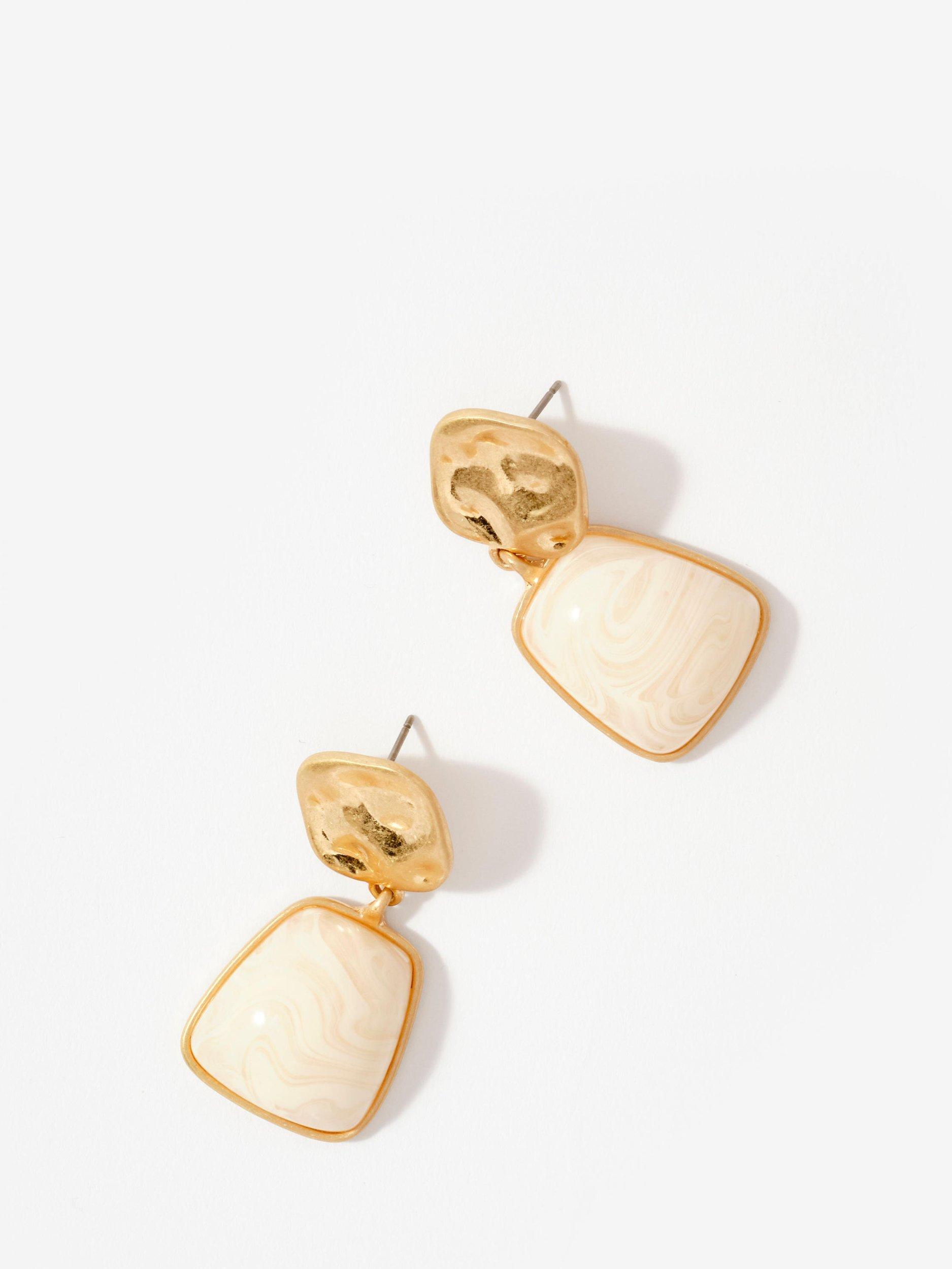 Product image 2 of 3, which shows Mint Velvet Resin Drop Earrings, Gold/Cream