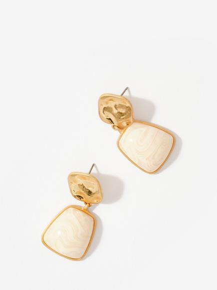 Mint Velvet Resin Drop Earrings, Gold/Cream - view 2, Gold/Cream