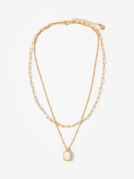 Mint Velvet Resin Pendant Layered Necklace, Gold, Gold