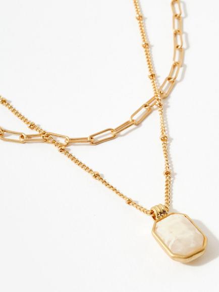 Mint Velvet Resin Pendant Layered Necklace, Gold - view 2, Gold
