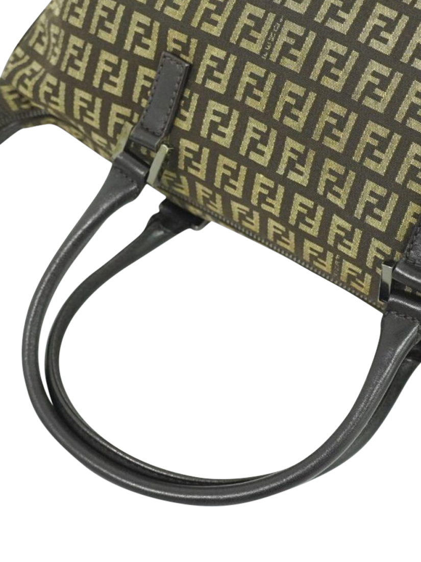 Product image 3 of 10, which shows Pre-loved Fendi Zucca Canvas Top Handle Bag, Brown