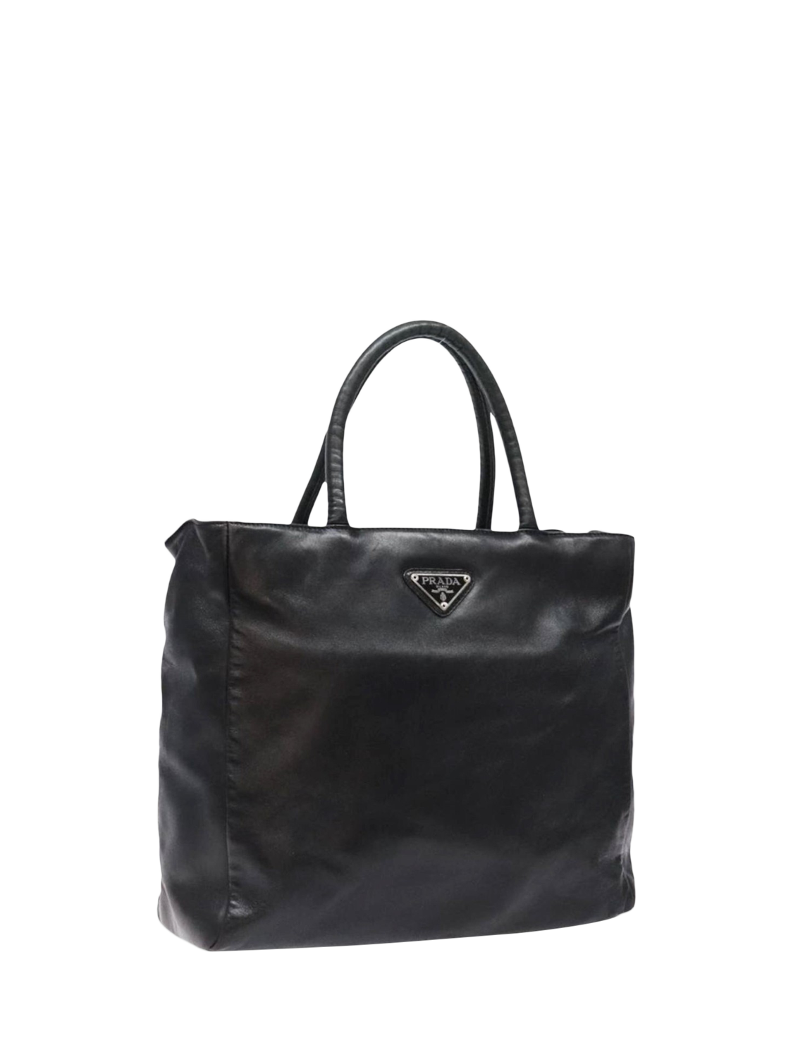 Pre-loved Prada Leather Silver Hardware Top Handle Bag, Black