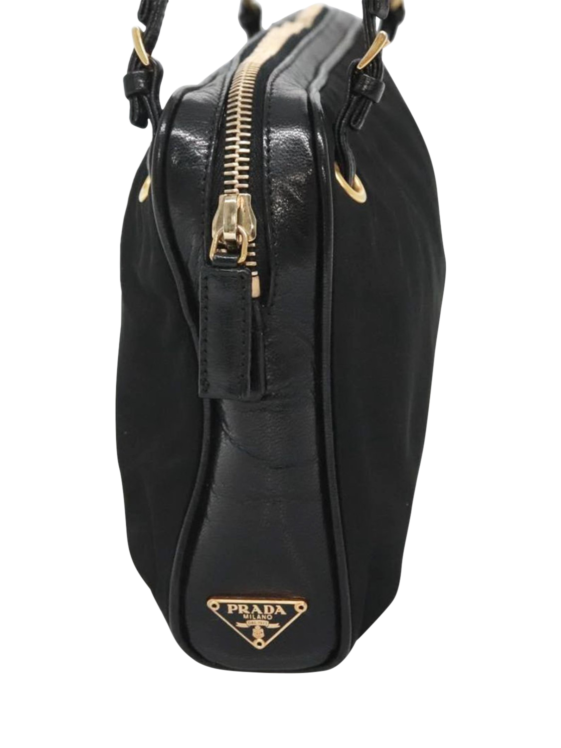 Product image 8 of 10, which shows Pre-loved Prada Nylon Gold Hardware Top Handle Bag, Black