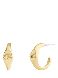 Coach Signature C Open Huggie Hoop Earrings, Shiny Gold, Shiny Gold