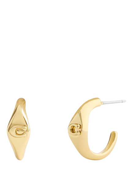 Coach Signature C Open Huggie Hoop Earrings, Shiny Gold, Shiny Gold