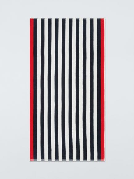 John Lewis Stripe Velour Beach Towel, Navy