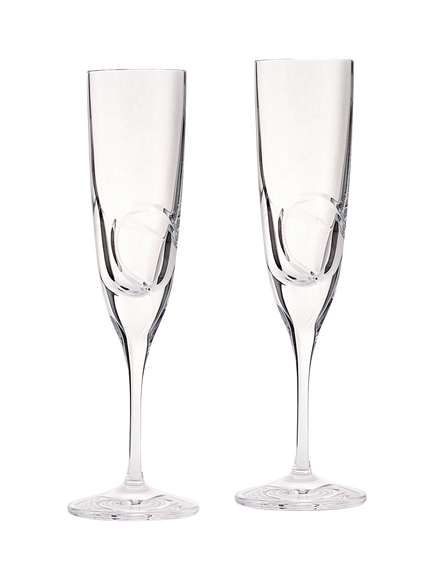 Vera Wang Luxe Graphite Cut Glass Crystal Champagne Flutes, 148ml, Set of 2, Clear, Crystal