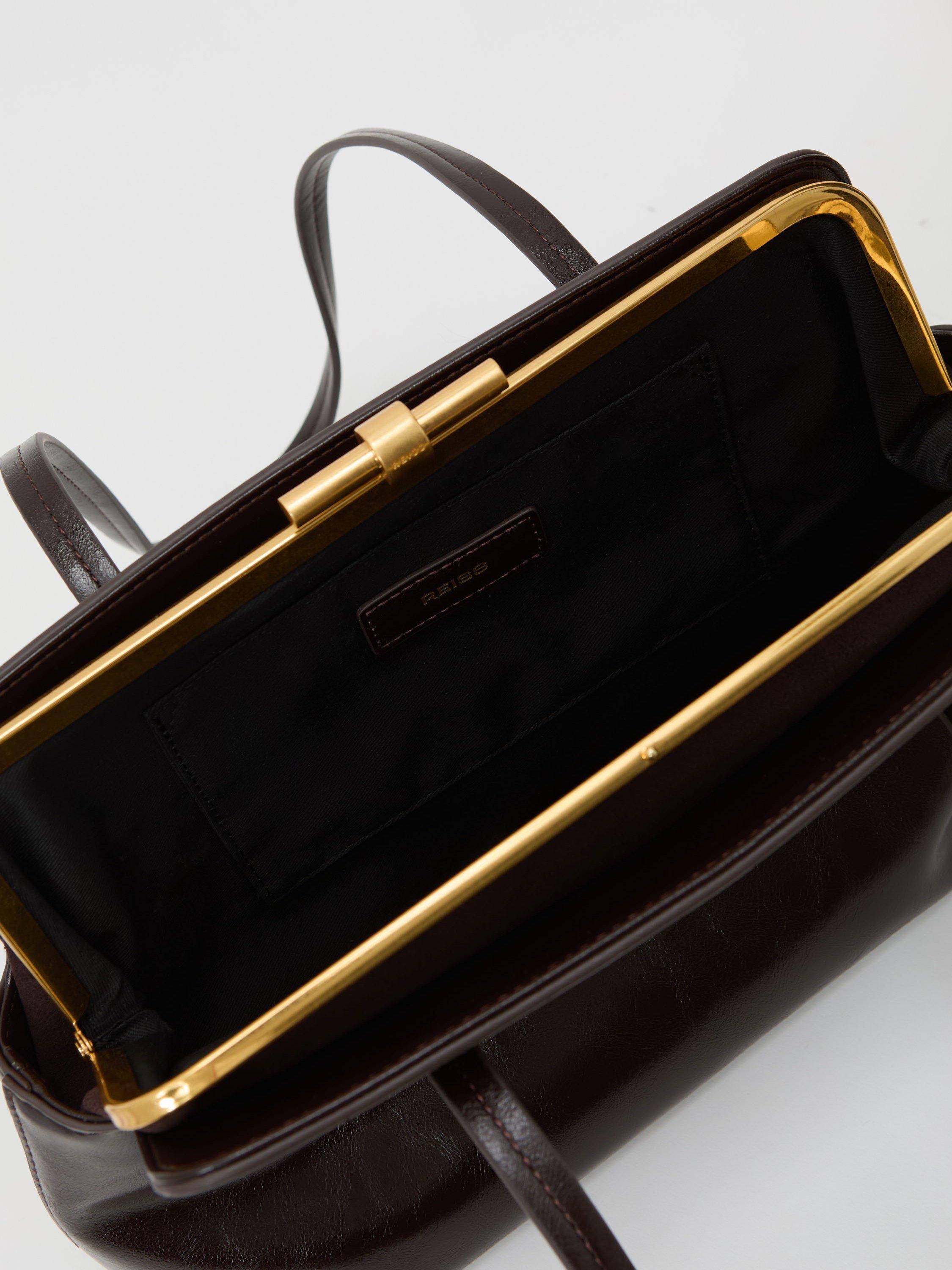 Product image 5 of 5, which shows Reiss Cecily Frame Shoulder Bag, Burgundy