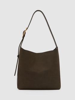 Reiss Greta Suede & Leather Tote Bag, Green, Green