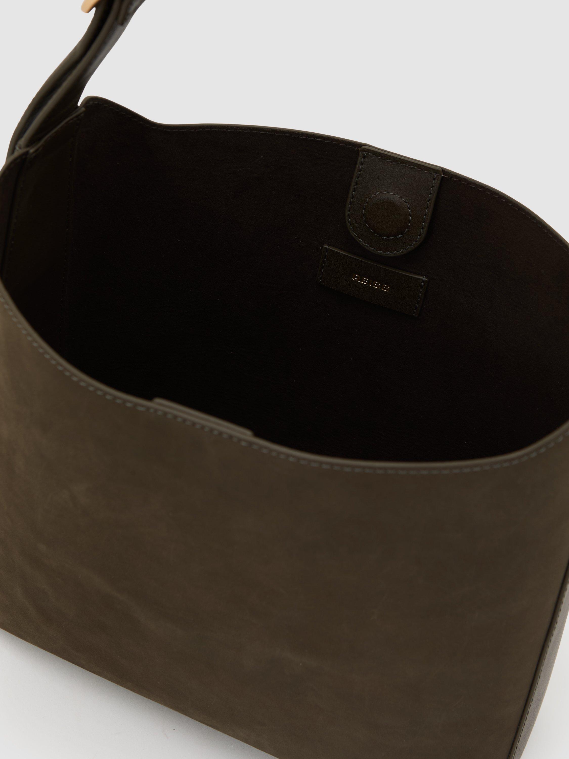 Product image 2 of 5, which shows Reiss Greta Suede & Leather Tote Bag, Green