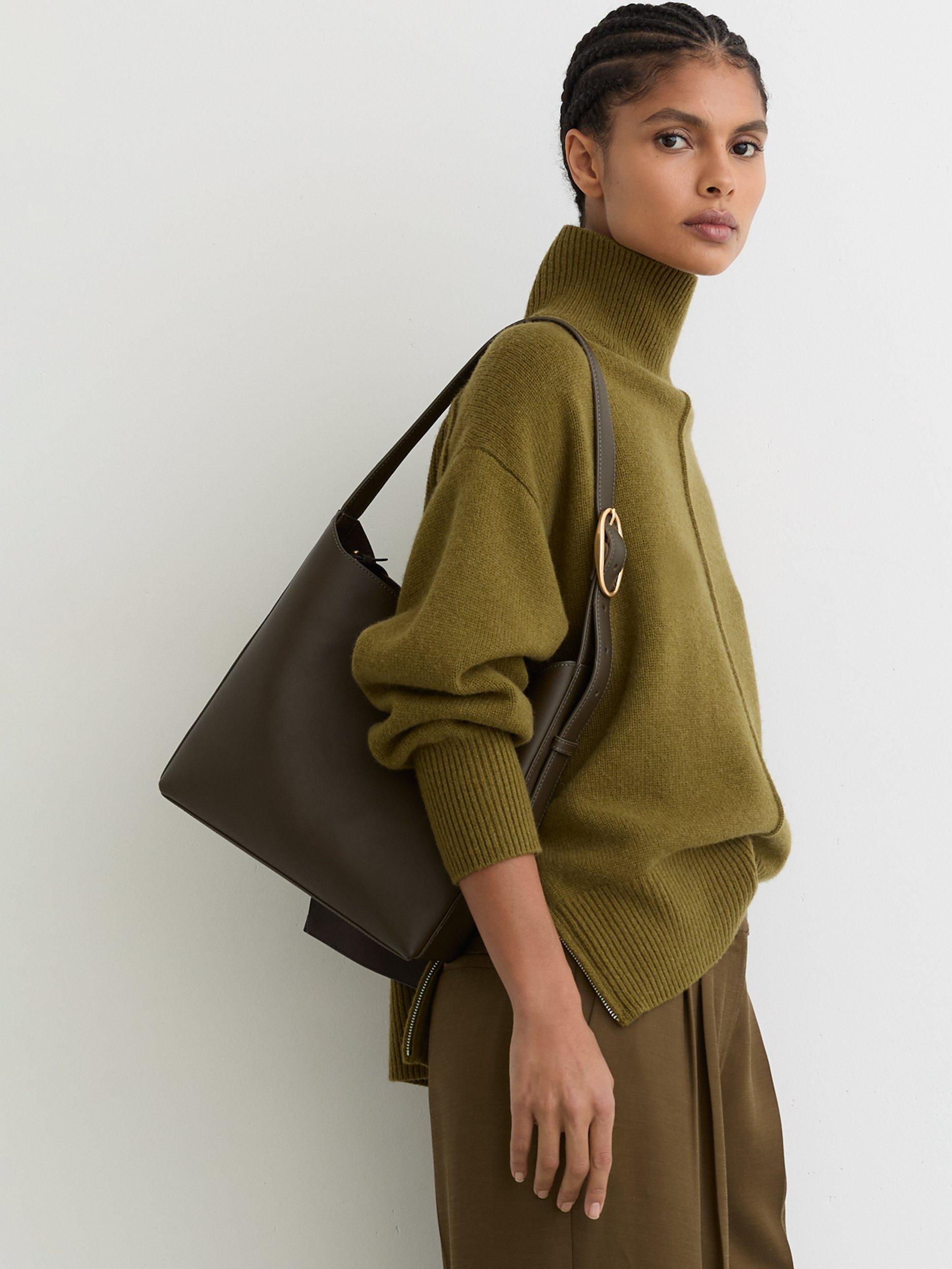 Product image 3 of 5, which shows Reiss Greta Suede & Leather Tote Bag, Green