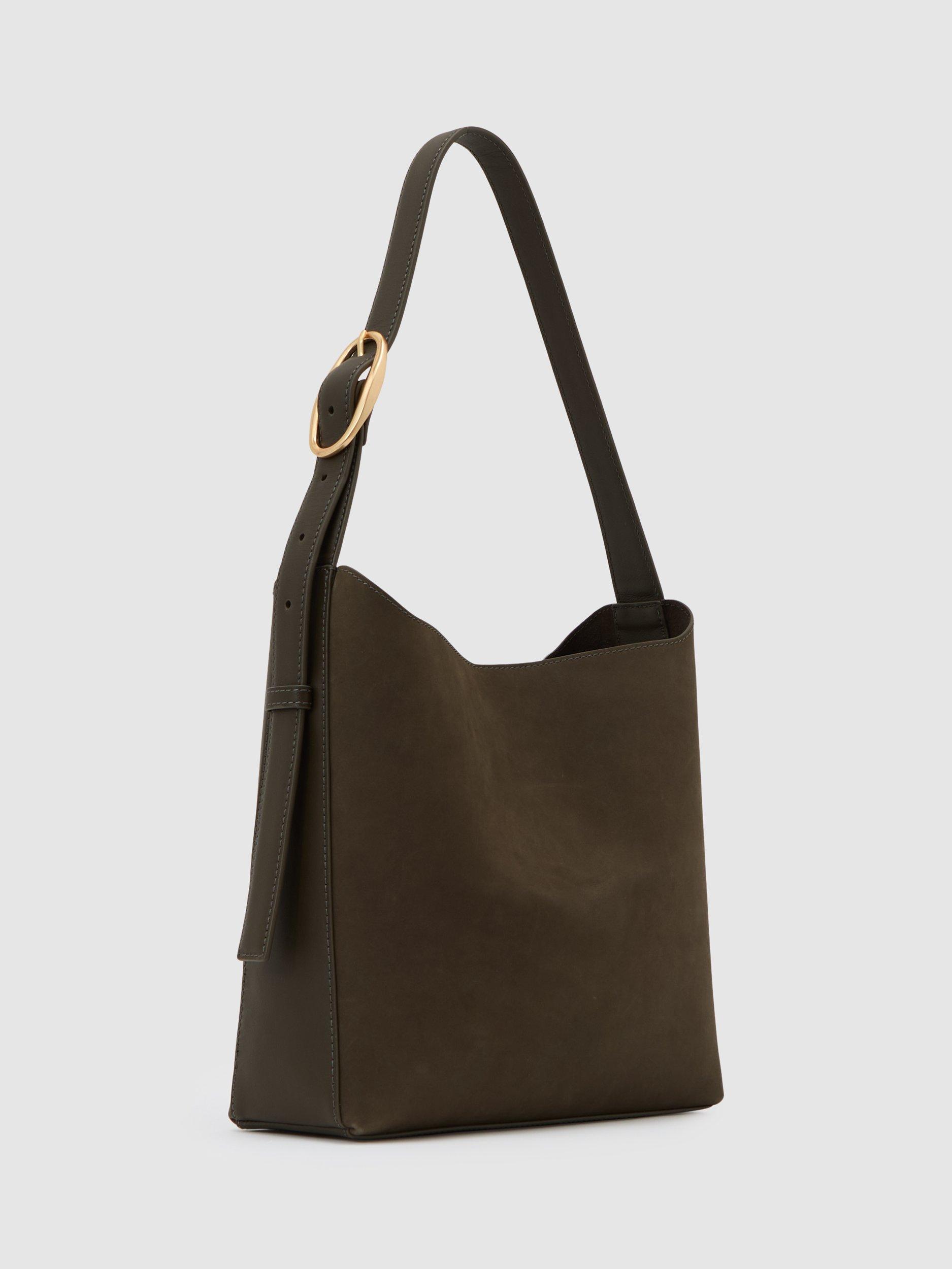 Product image 4 of 5, which shows Reiss Greta Suede & Leather Tote Bag, Green