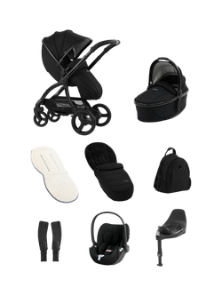 egg 3 Pushchair, Carrycot and Accessories with Cybex Cloud T i-Size Rotating Baby Car Seat and Base Luxury Bundle, Black, Black