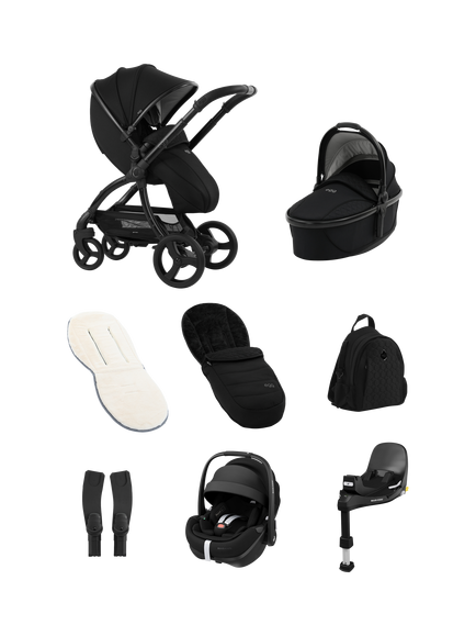 egg 3 Pushchair with Maxi-Cosi Pebble 360 Pro2 Car Seat and Base Luxury Bundle, Black, Black