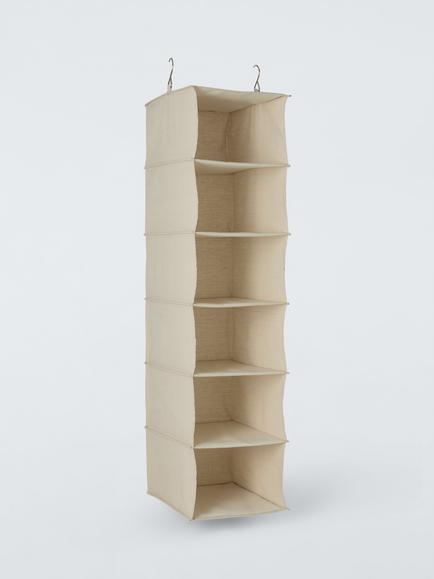 John Lewis Polyester Wardrobe Hanging Organiser with 6 Shelves, Ecru, Ecru