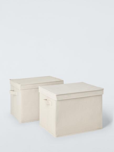 John Lewis Polyester Lidded Storage Boxes, Pack of 2, Ecru, Ecru