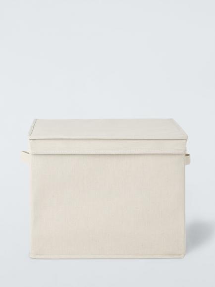 John Lewis Polyester Lidded Storage Boxes, Pack of 2, Ecru - view 2, Ecru