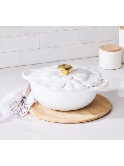 Le Creuset Cast Iron Petal Signature Soup Pot, 26cm, White - view 2, White