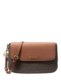 Michael Kors Alice Signature Logo Small Flapover Cross Body Bag, Brown/Acorn