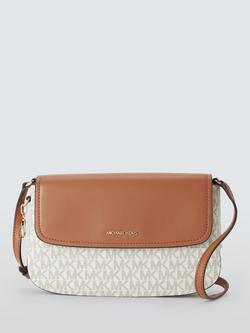 Michael Kors Alice Signature Logo Small Flapover Cross Body Bag, Vanilla/Acorn