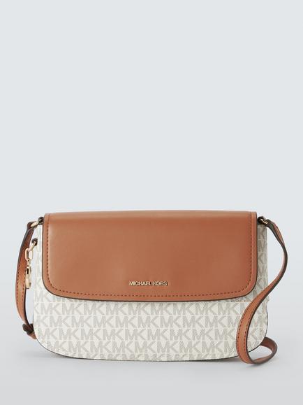 Michael Kors Alice Signature Logo Small Flapover Cross Body Bag, Vanilla/Acorn