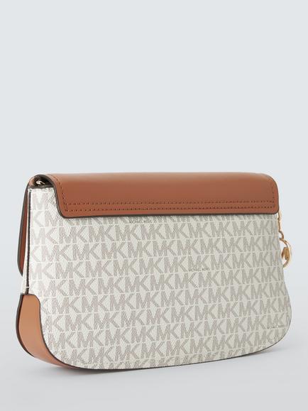 Michael Kors Alice Signature Logo Small Flapover Cross Body Bag - view 2, Vanilla/Acorn