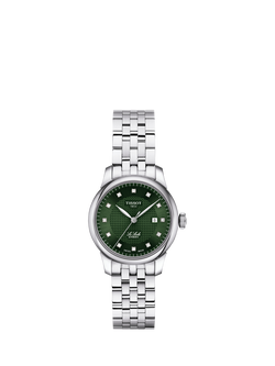 Tissot T0062071109600 Women's Le Locle Automatic Diamond Date Bracelet Strap Watch, Green/Silver, Green/Silver