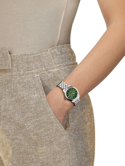 Tissot T0062071109600 Women's Le Locle Automatic Diamond Date Bracelet Strap Watch, Green/Silver - view 2, Green/Silver