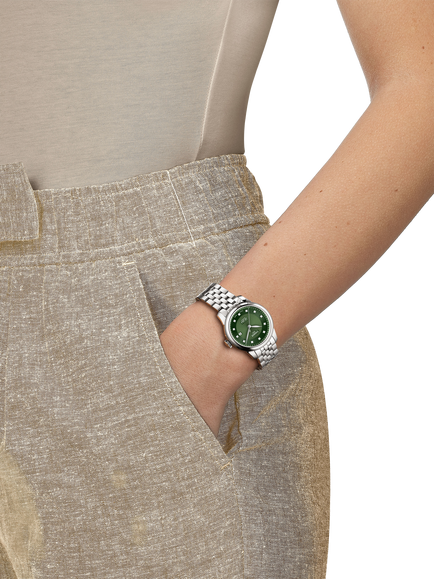Tissot T0062071109600 Women's Le Locle Automatic Diamond Date Bracelet Strap Watch, Green/Silver - view 2, Green/Silver