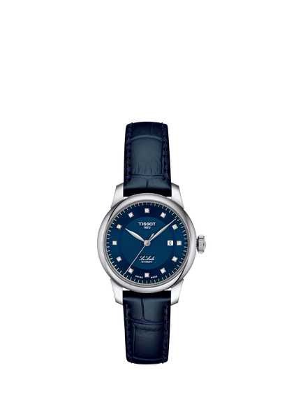 Tissot T0062071604600 Women's Le Locle Automatic Diamond Date Leather Strap Watch, Blue/Blue, Blue/Blue