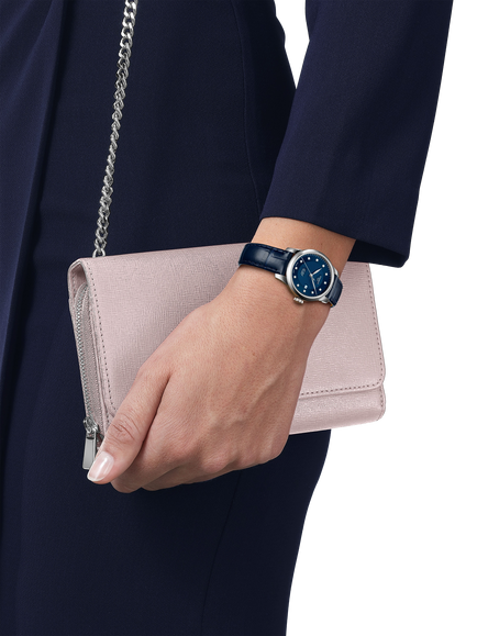 Tissot T0062071604600 Women's Le Locle Automatic Diamond Date Leather Strap Watch, Blue/Blue - view 2, Blue/Blue