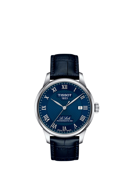 Tissot T0064071604300 Men's Le Locle Powermatic 80 Date Leather Strap Watch, Blue/Blue, Blue/Blue