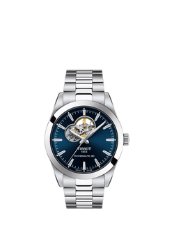 Tissot T1274071104101 Men's Powermatic Open Heart Bracelet Strap Watch, Blue/Silver, Blue/Silver