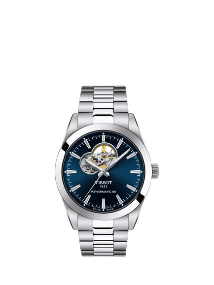 Tissot T1274071104101 Men's Powermatic Open Heart Bracelet Strap Watch, Blue/Silver, Blue/Silver