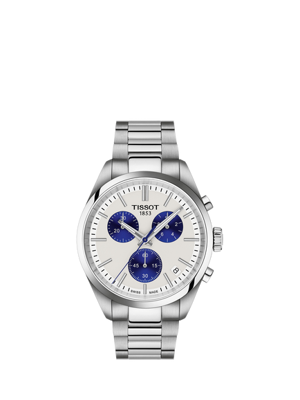 Tissot T1504171101100 Men's PR100 Date Sub-Dial Bracelet Strap Watch, Silver/Silver, Silver/Silver
